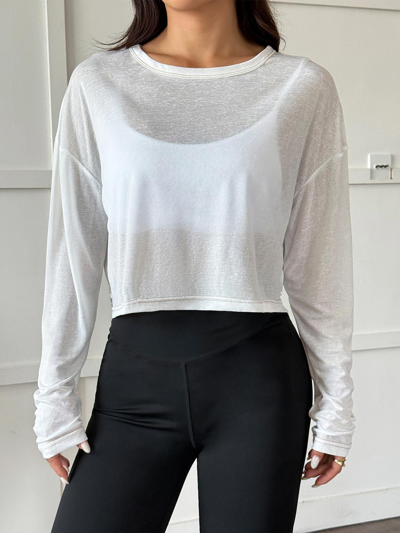 Women's Round Neck Long Sleeve Hollow Out Top, Hollow Back Activewear, Casual Loose-Fitting Backless Design, Perfect for Daily Wear & Gym Workout