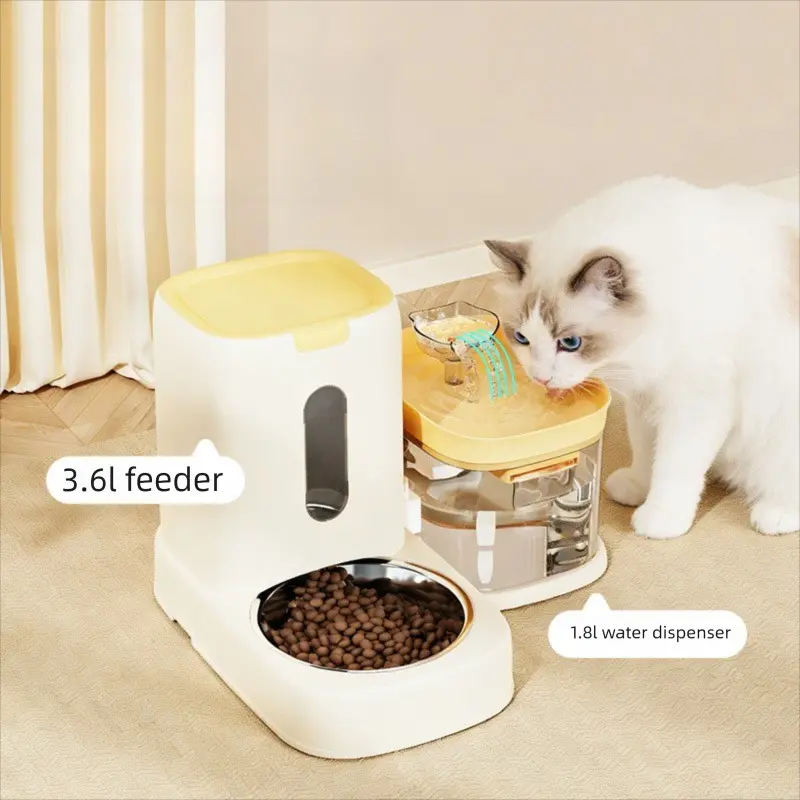 Pet Automatic Feeder Set, Large Capacity Cat Water Dispenser Auto Circulating Fountain Dry Wet Separated Feeding Drinking Machine