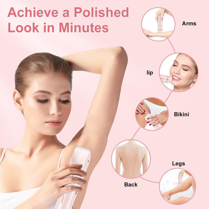 2 in 1 Electric Hair Trimmer for Women, 1 Box Waterproof Rechargeable Wet & Dry Use Hair Removal Tool, Women's Body & Facial Hair Trimmer