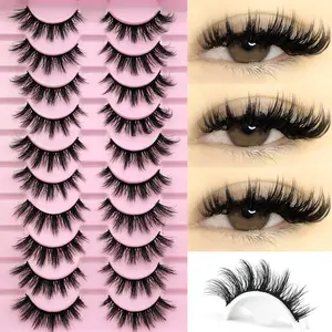 10 Pairs Natural Look Fluffy Lashes, 3D False Eyelashes, Fine Cross Lash Extensions, Reusable, Suitable for Beginners, Party, Travel