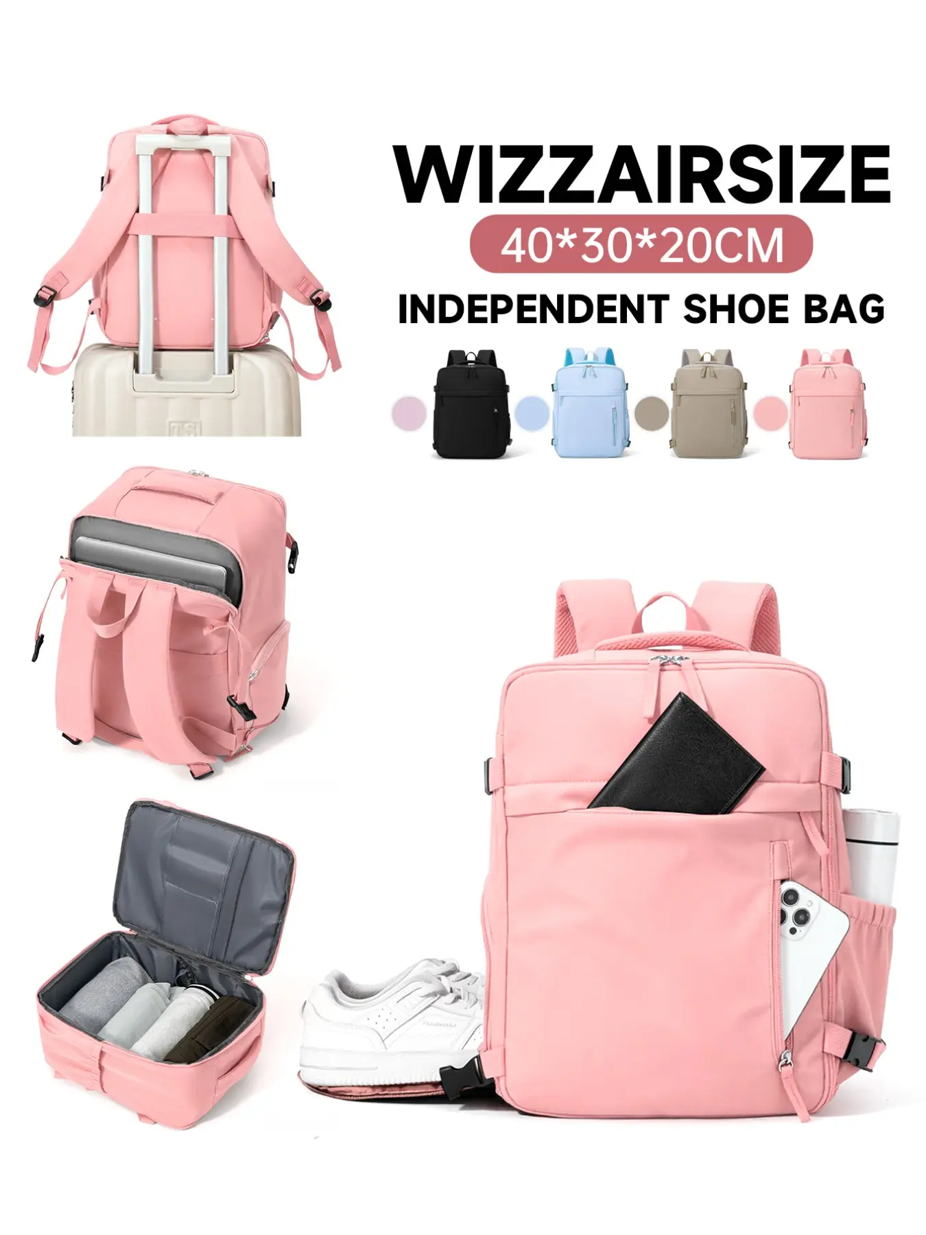 Ryanair Cabin Backpack, Casual Backpack for Men & Women - Large Carry-On Suitcase with Laptop Compartment for 14” Laptop, Lightweight Travel Bag with Compression Straps, Front & Side Pockets, Adjustable Straps for Flight & Weekend Trips