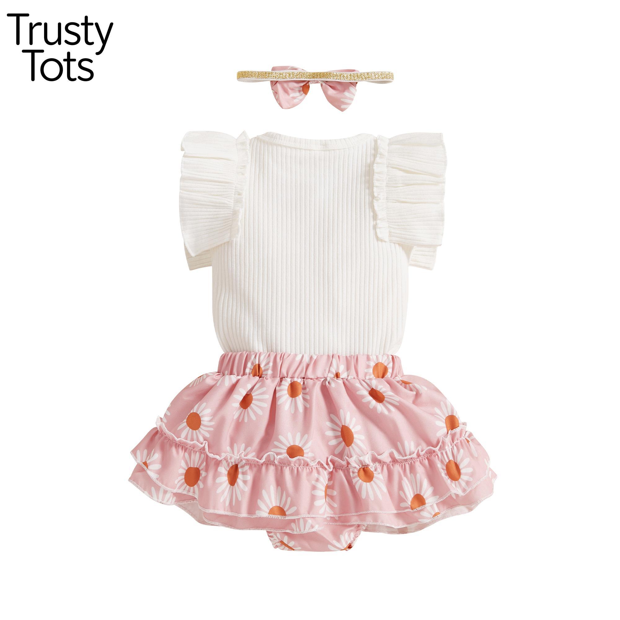 Trusty Tots Baby Girls Summer Outfit Sets Ruffle Sleeve Ribbed Romper + Floral Culottes + Headband 2026 Summer Lace cod Set New Style Sweet Slim-fit Fashion Vest Lace Children Summer New Trusty Tots Baby Girls Summer Outfit Sets Ruffle Sleeve Ribbed Romper + Floral Culottes + Headband 2026 Summer Lace cod Set New Style Sweet Slim-fit Fashion Vest Lace Children Summer New