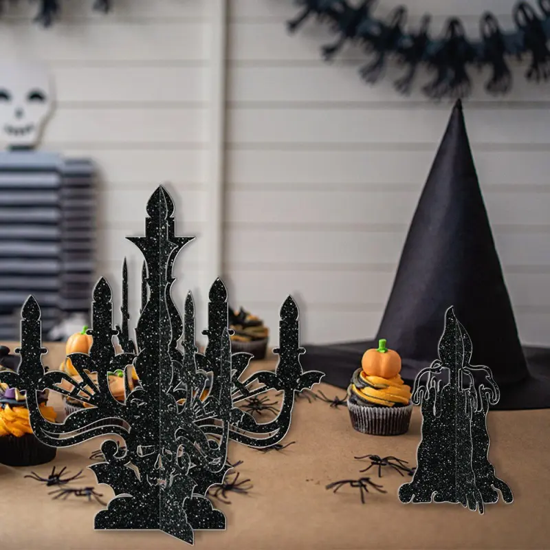 Black 3D Candlestick Desktop Figurine Halloween Festival Atmosphere Scene Decor Ornament