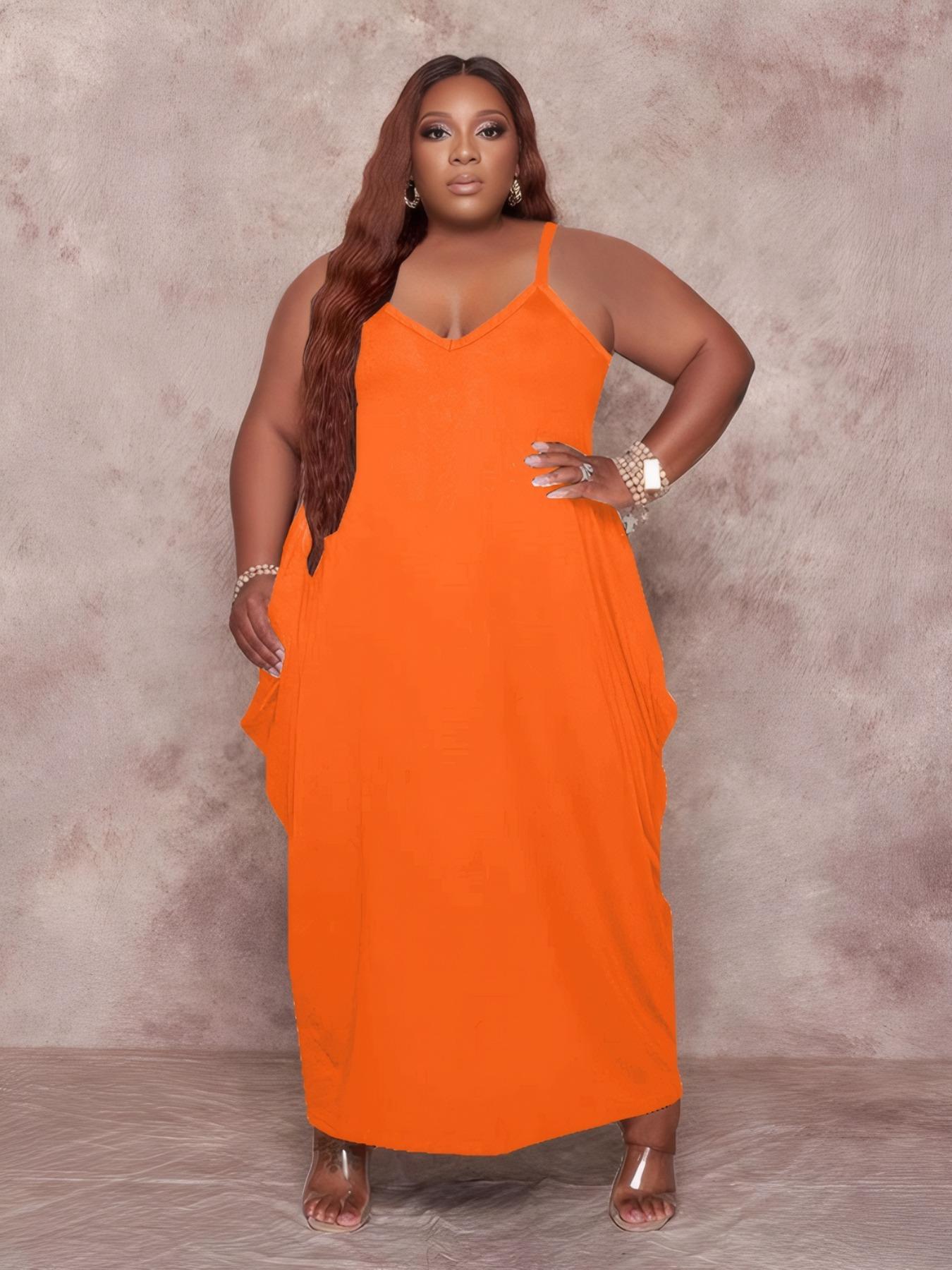 【Plus Size】 Cami Dress, Casual Chic Sleeveless Spaghetti Strap Long Dress for Summer, Women's Plus Clothing for Daily Wear, Womenswear