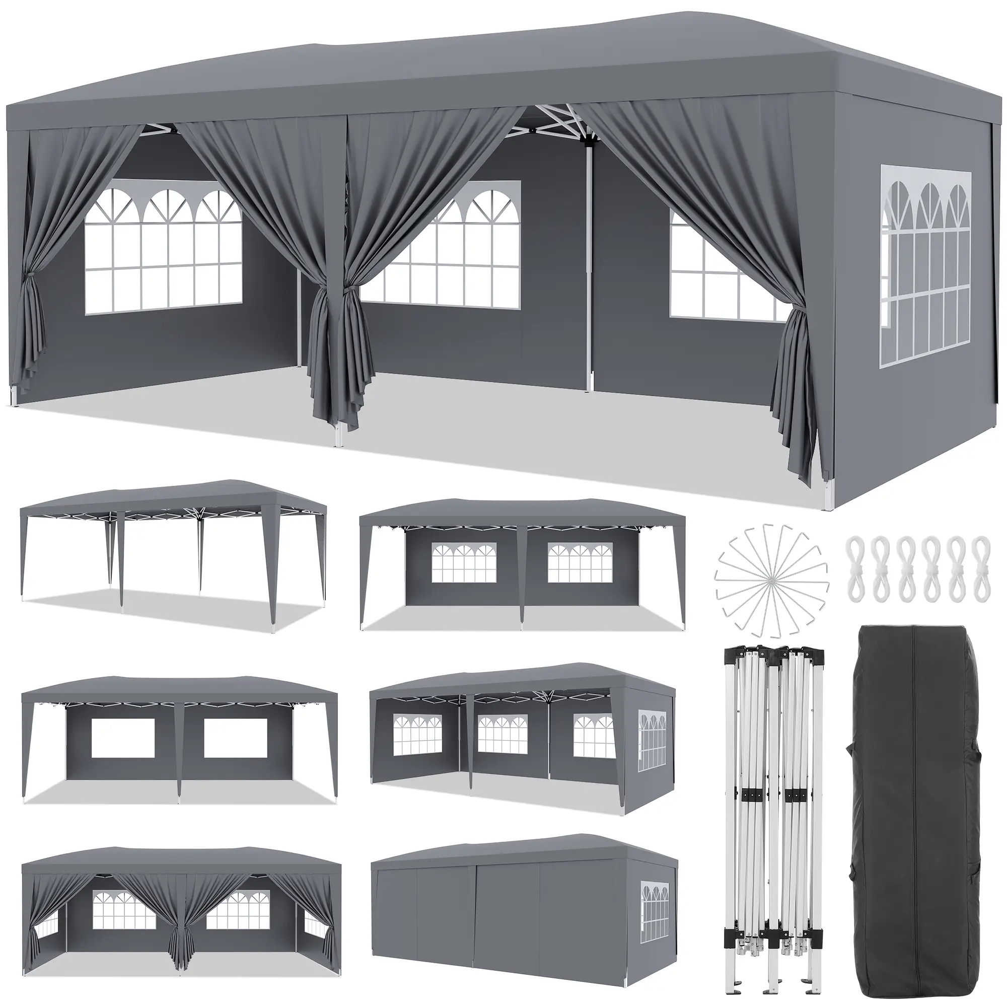 10×20 Ft Heavy Duty Pop Up Outdoor Party Tent, Waterproof & UV Protection Canopy Gazebo with 6 Removable Sidewalls, Ideal for Wedding, Parties, Camping and Backyard Use