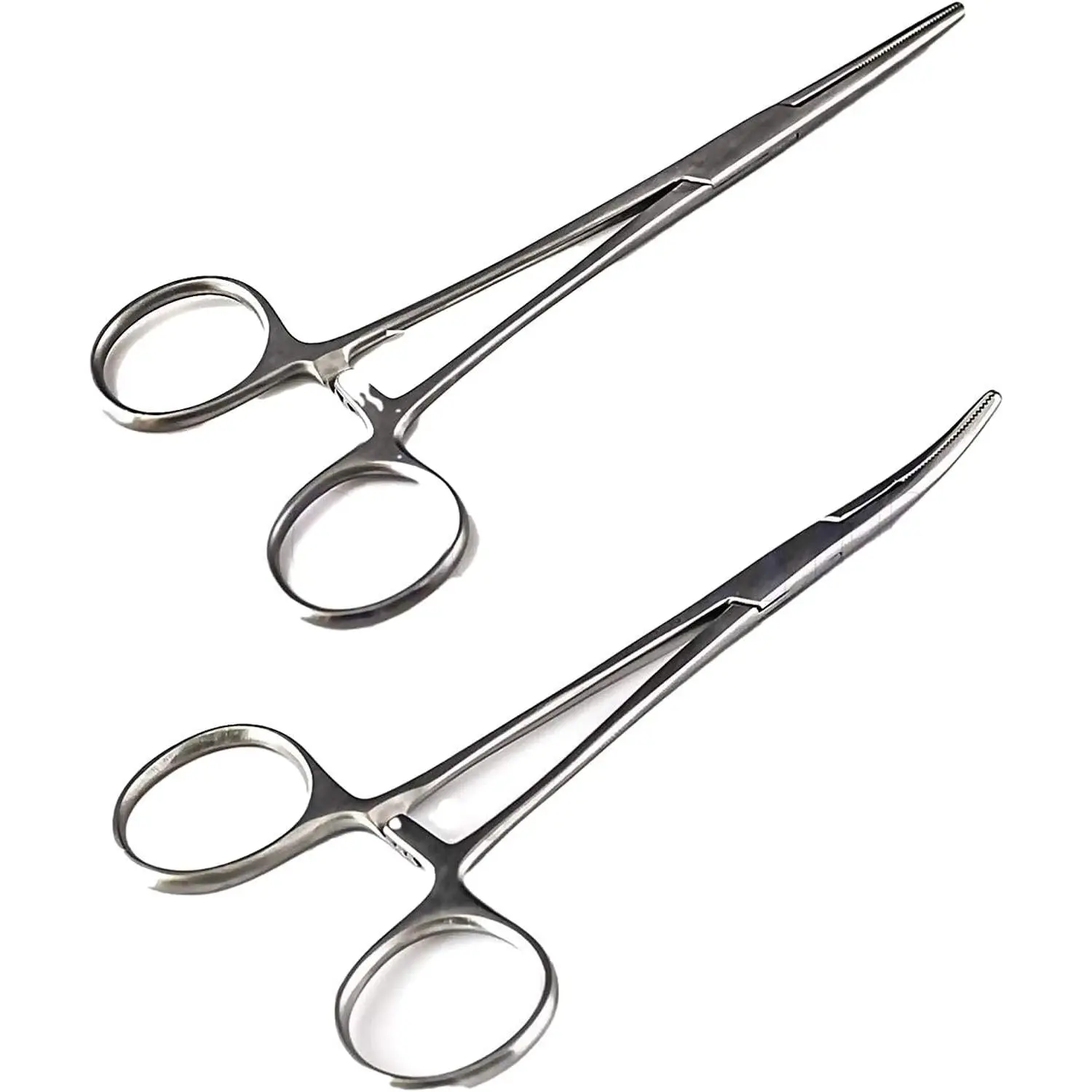 Versatile Angling Tools with 2pc 5 Inch Fishing Forceps Set - Stainless Steel, Curved & Straight Hemostats, Serrated Jaws, Locking Mechanism, and Lightweight Design
