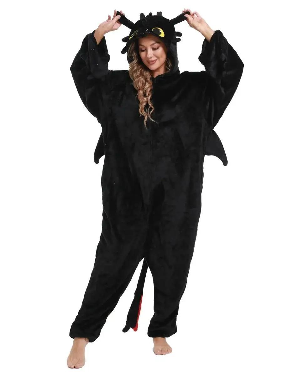 Black Toothless Dragon Onesie Pajamas Adult Kids Kigurumi Unicorn Jumpsuit Animal Pijamas Train Halloween Cosplay Winter Slipper