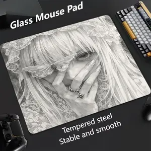 Vintage Style Glass Mouse Pad, Ultra Smooth Tempered Glass, Large Size Gaming Mouse Pad, Ideal for Esports and Office Use, Gaming Mousepad