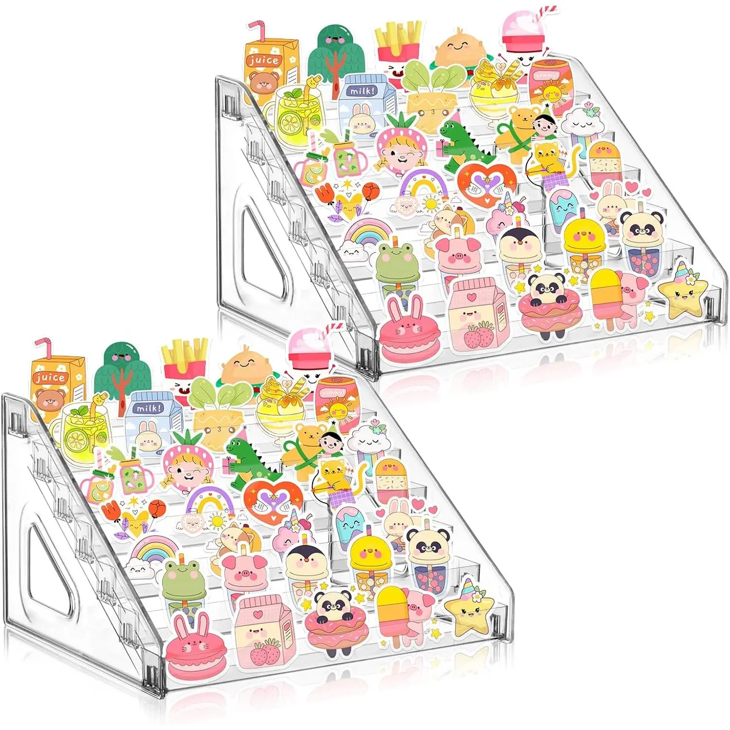 2 Pack 7 Tiers Sticker Display Stand, Sticker  Holder Organizer for Large Stickers Vendors Small Business Supplier Events Trade Shows Classroom Risers Greeting Card Display Sticker Holder