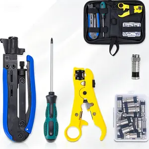 Adjustable Coaxial Compression Tool Kit - RG6, RG59, RG11 Cable Crimper - Coax Cable Stripper Included - 20 Gold Plated F Connectors - No Glue Lock Mechanism - Reusable Connectors