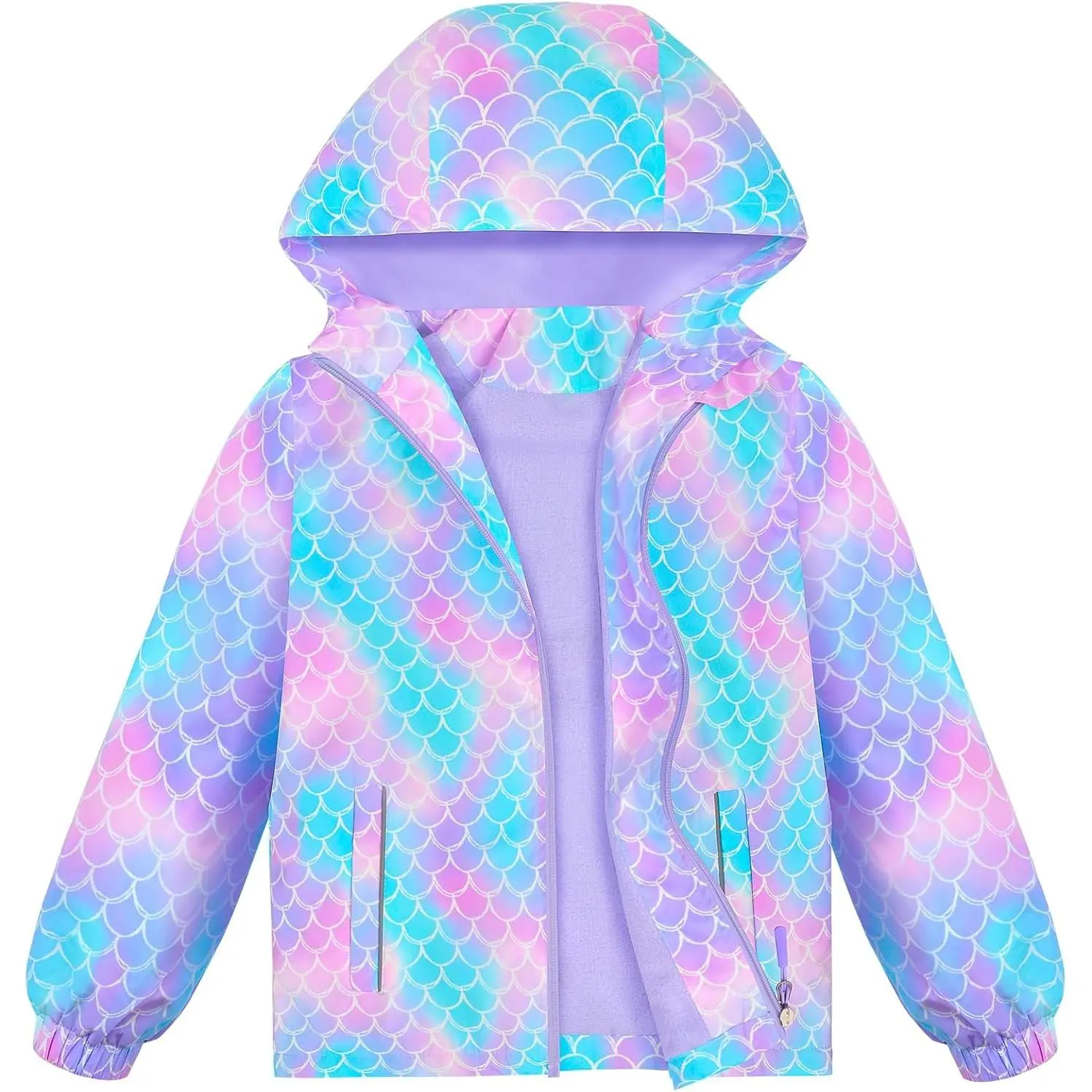 Girls Waterproof Hooded Fleece-Lined Rain Jacket Lightweight Windbreaker Kids Windproof RaincoatGift