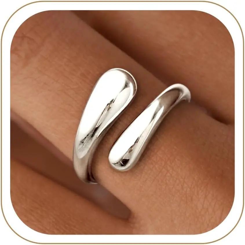 Non Tarnish Gold Chunky Rings for Women, 14K Gold Plated Statement Dome Rings Stacking Silver, Adjustable Mens Eternity Wedding Band Mixed Metal Jewelry Size 3-13