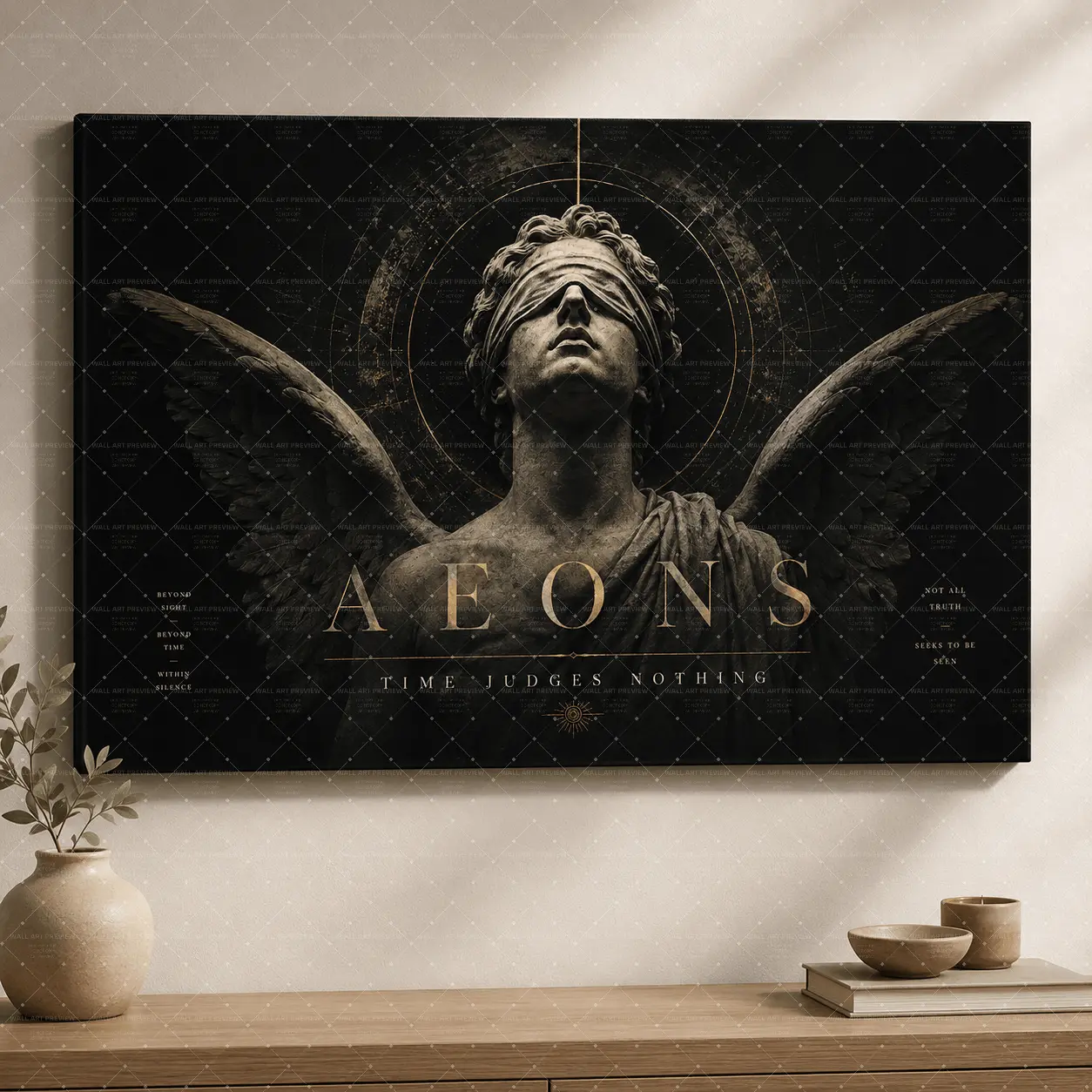 "Aeons" Gothic Angel Canvas Wall Art, Dark Academia Statue Print, Aesthetic Living Room Bedroom Decor, Vintage Grunge Statement Poster Gift,wall decor,poster.