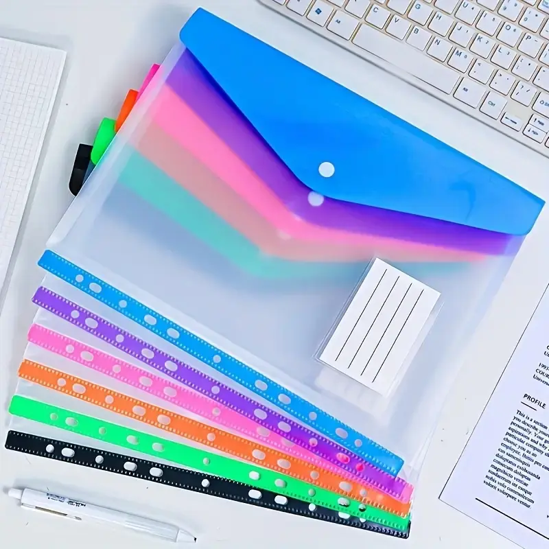6-Pack A4 Document Storage Bags, Large Capacity with 11-Hole Binding, Modern PP Material, Expandable Clip, Label Slot, Portable Design