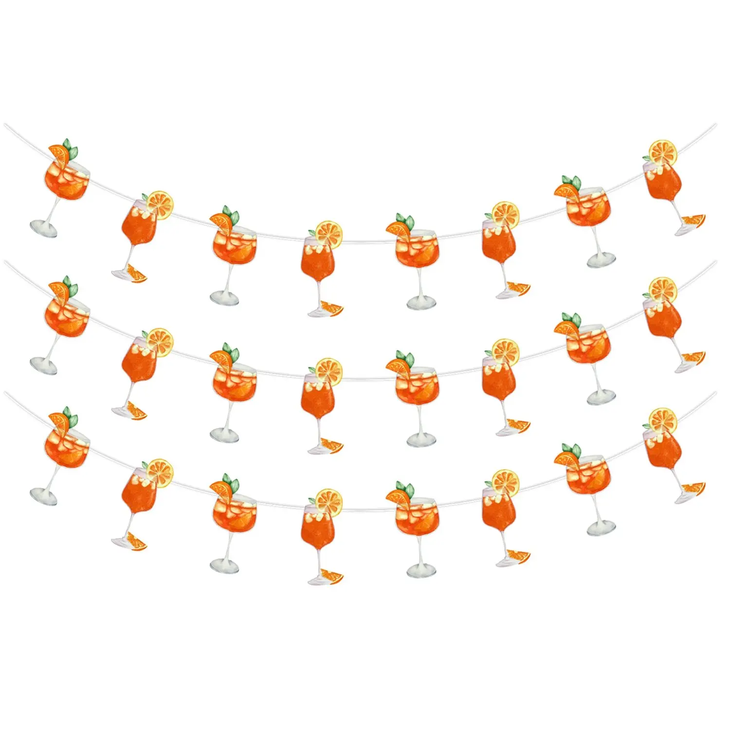 Pre-Strung Retro Cocktail Garland Set - 3 Aperol Spritzy Bar Banners, Orange Happy Birthday Pennants, Easy Hang Decor for Banisters, Anniversary, Margarita Summer Beach Pool Party (Home & Festive Party Supplies), Prestrung