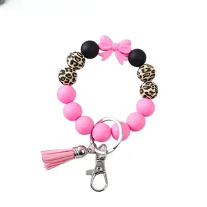 Women Minimalist Bow Silicone Bead Wristlet Keychain, Single Piece Dainty Sporty Wrist Band Key Ring, Portable Daily & Sports Accessory for Ladies