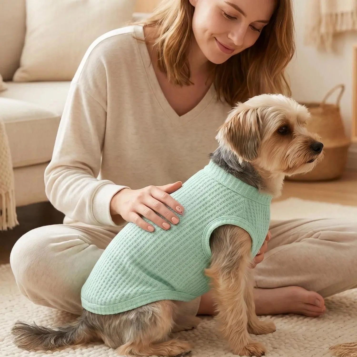 1PC Solid color waffle vest breathable soft pet sleeveless vest summer daily cat and dog clothing