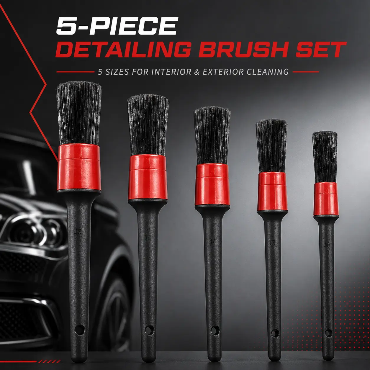 5PCS Car Detailing Brush Set - Soft Mixed Fiber Brushes with Long Plastic Handles, Multi-Size Car Interior Detailing Kit for Wheels, Air Vents