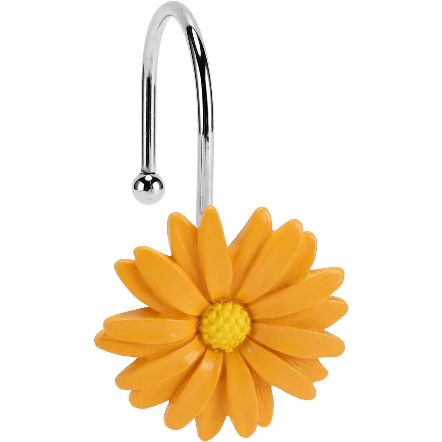 Flower Shower Curtain Hooks, 12 Pack Rustproof Stainless Steel Decorative, Bohemian Floral Bathroom Accessories for Curtain Rod and Shower Rod(Yellow)