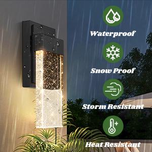 2 Packs Outdoor Wall Light Fixtures with Crystal Bubble Glass, Waterproof Exterior Sconces LED Wall Lanterns, Porch Lights Wall Mounted 10W 3000K Outside Lights for House Front Door Garage Entryway