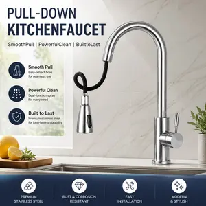 1PC Pull-Down Kitchen Faucet | 304 Stainless Steel + 360° Swivel + Dual Spray Modes | For Modern Home Kitchen Upgrade