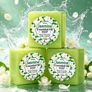100G 3Pcs Jasmine Essential Oil Soap, Moisturizing Cleanser Made from Jasmine Essential Oil And Shea Butter,oil control gentle cleansing, Available in a Bar for Both Face And Body,Suitable for Face Washing And Bathing,Long-Lasting Fragrant Soap