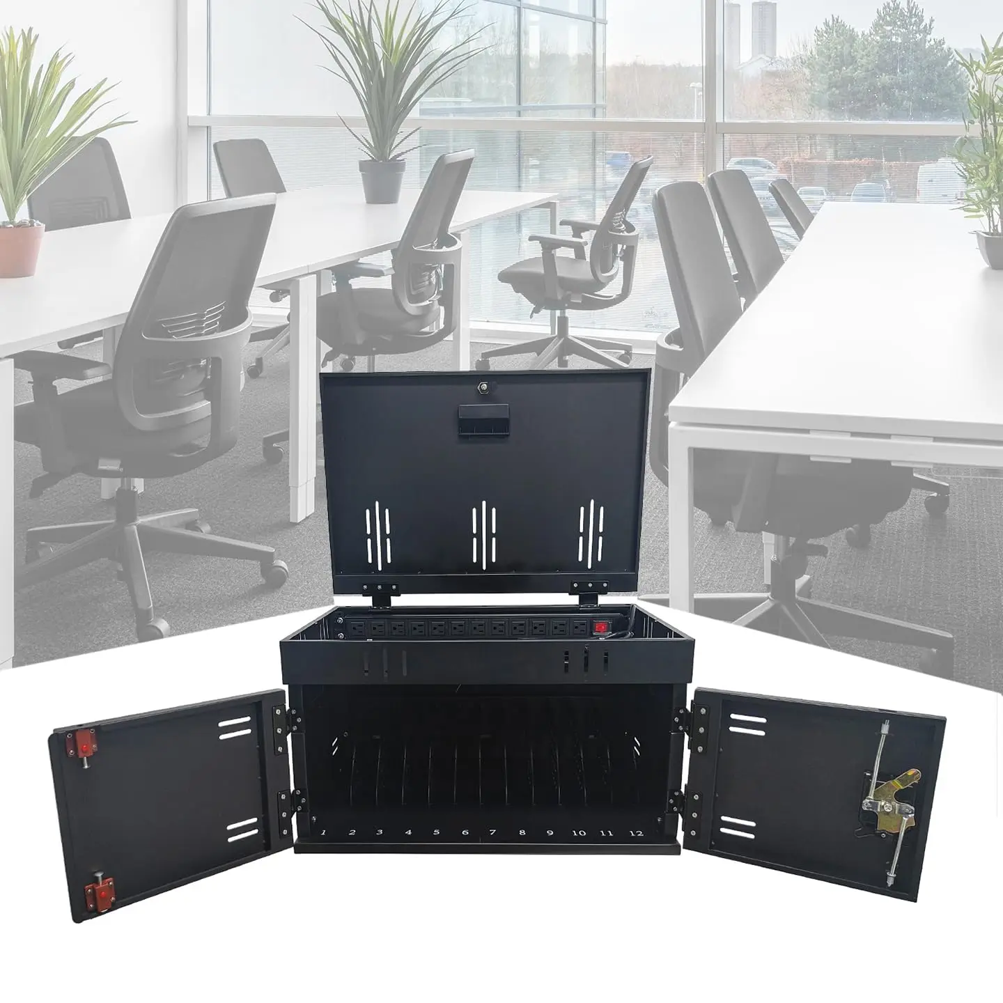ARCH 12-Device Charging Station Cart for Laptops Tablets, Lockable Charging Cabinet with Surge Protection, Mobile Charging Cart for Classroom Office, Fits up to 17.3" Screens, Multiple Device Charging Station, Living Room Table for Sofa Side