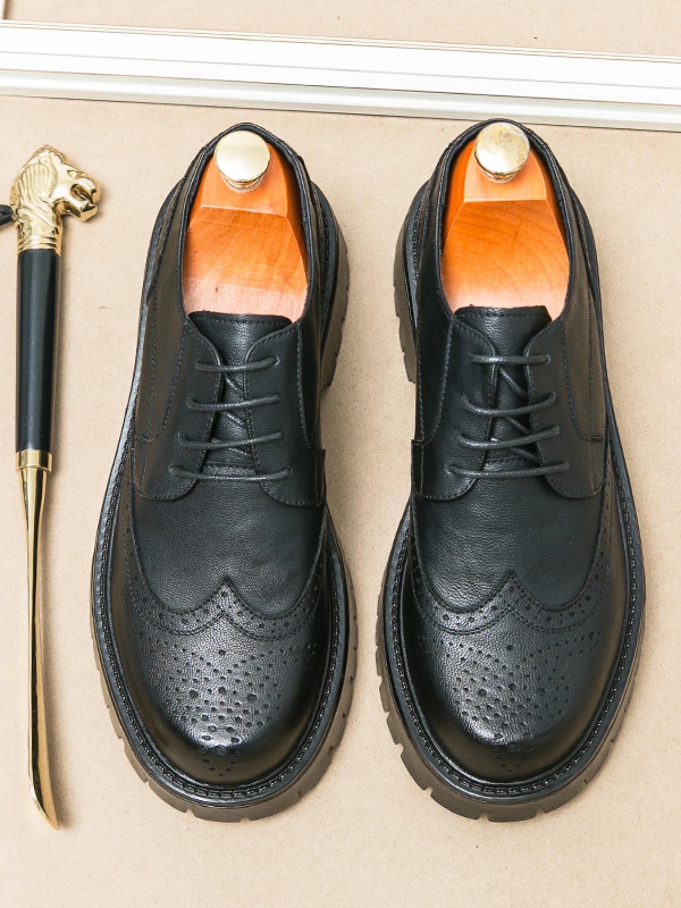 Men's Fashionable Lace Up Front Brogue Design Shoes, 2024 New Style Casual Comfortable Pu Leather Shoes for Daily Wear, Business Style Shoes for Men