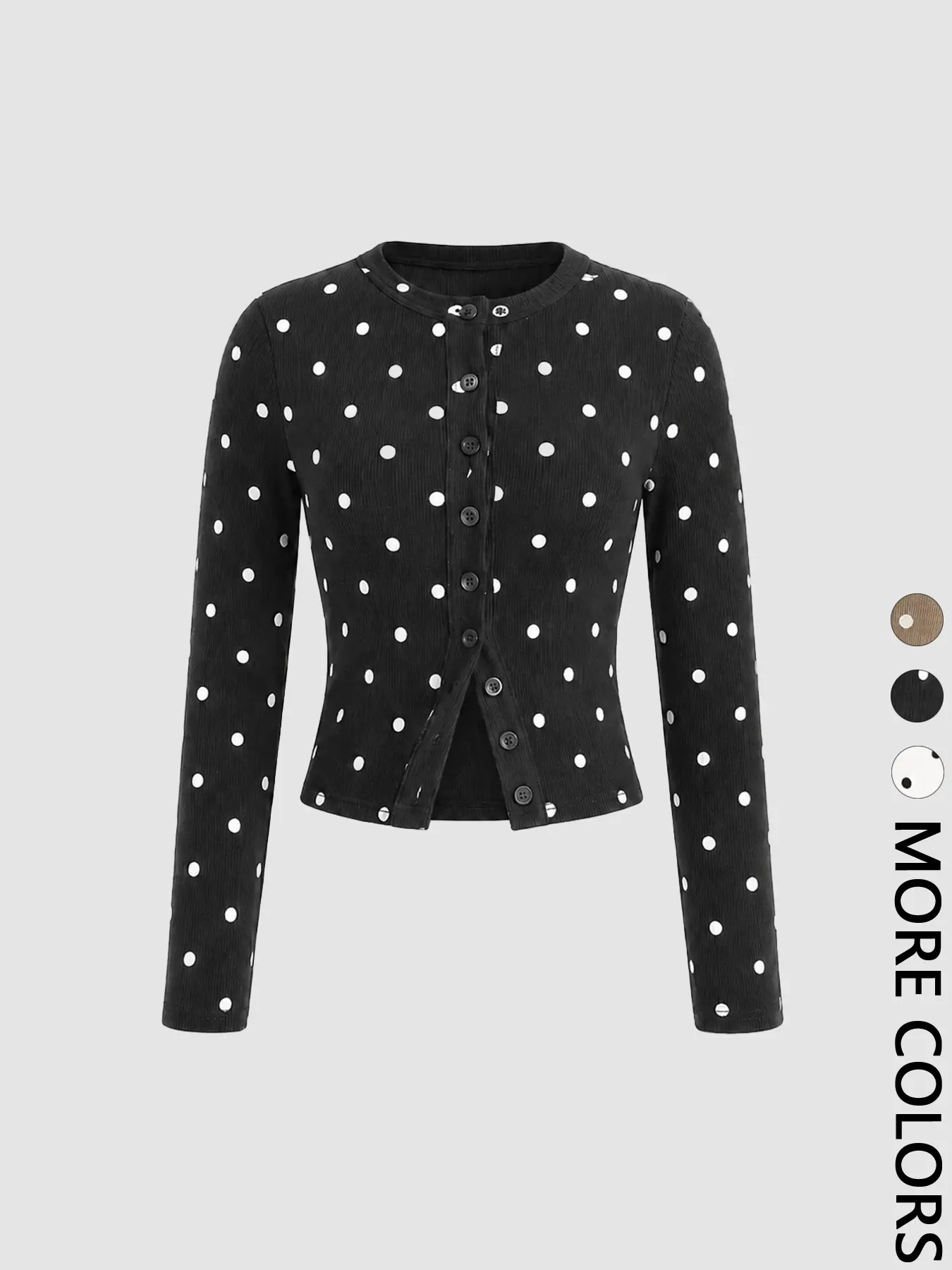 Women's Polka Dot Long Sleeve Cardigan, Round Neck Single Button Short Coat, Slim Fit Casual Front Open Outerwear, Perfect for Daily Street Style