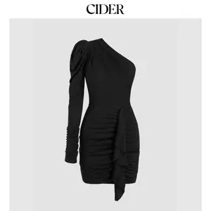 Cider [2 colors, size 0-26] Metallic One Shoulder Asymmetrical Neck Ruched Mini Dress Dealsforyou