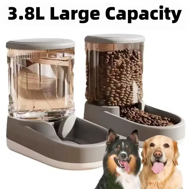 8 Pound Large Dog Food Dispenser and Water Distributor Set, Plastic Gravity Feeders for Dogs and Cats, Suitable for All Sizes