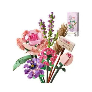 3 types of assembled bouquet Blocks DIY flower block toy set Home decoration Holiday Gift Birthday gift (vase not included)