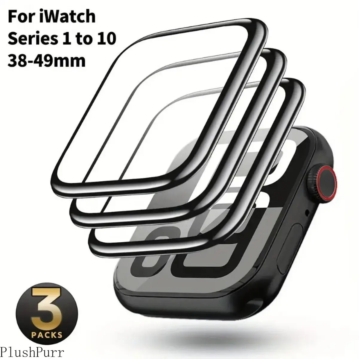 Summerwins 3-Pack Ceramic HD Smart Watch Protective Films Accessories, Anti-Scratch Curved Composite Display Shield, Carbon Fiber Style, Universal 38mm-49mm Fit for Series 1-11 SE Ultra, Sports Daily Durable, Bubble-Free Apply