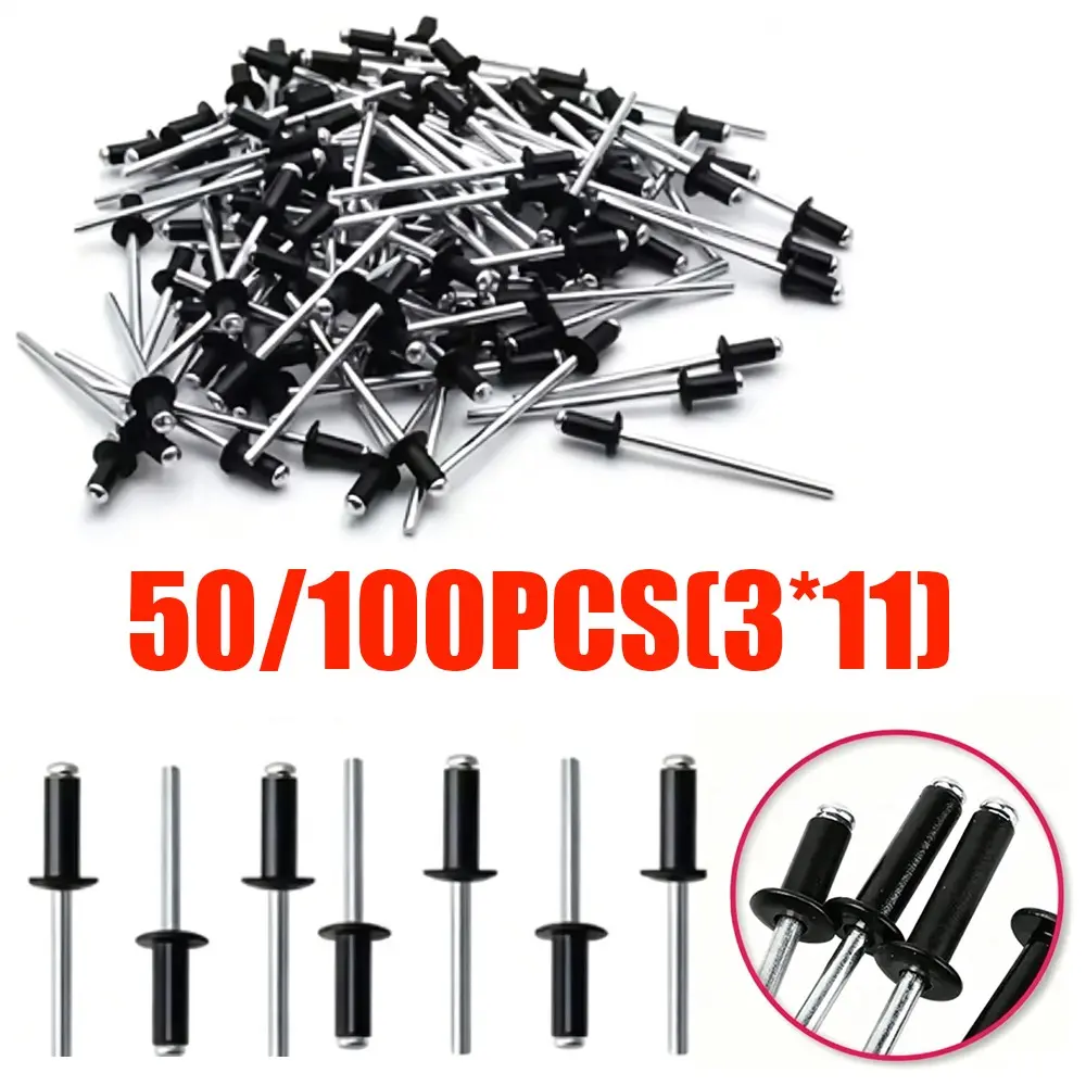 100pcs Bagged Aluminum Iron Half Open Rivets, Round Head Large Cap Aluminum Pull Rivet (3.2*11), Aluminum Iron Drawn Rivet
