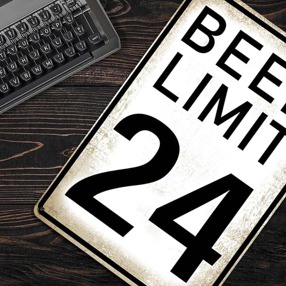 Beer Limit 24 Funny Metal Sign 12x8 In Aluminum, Vintage Beer Tin Sign for Man Cave, Home Bar, Pub Decor, Retro Speed Limit Style Wall Art for Beer Lover, 12x8 Inch Aluminum Plaque
