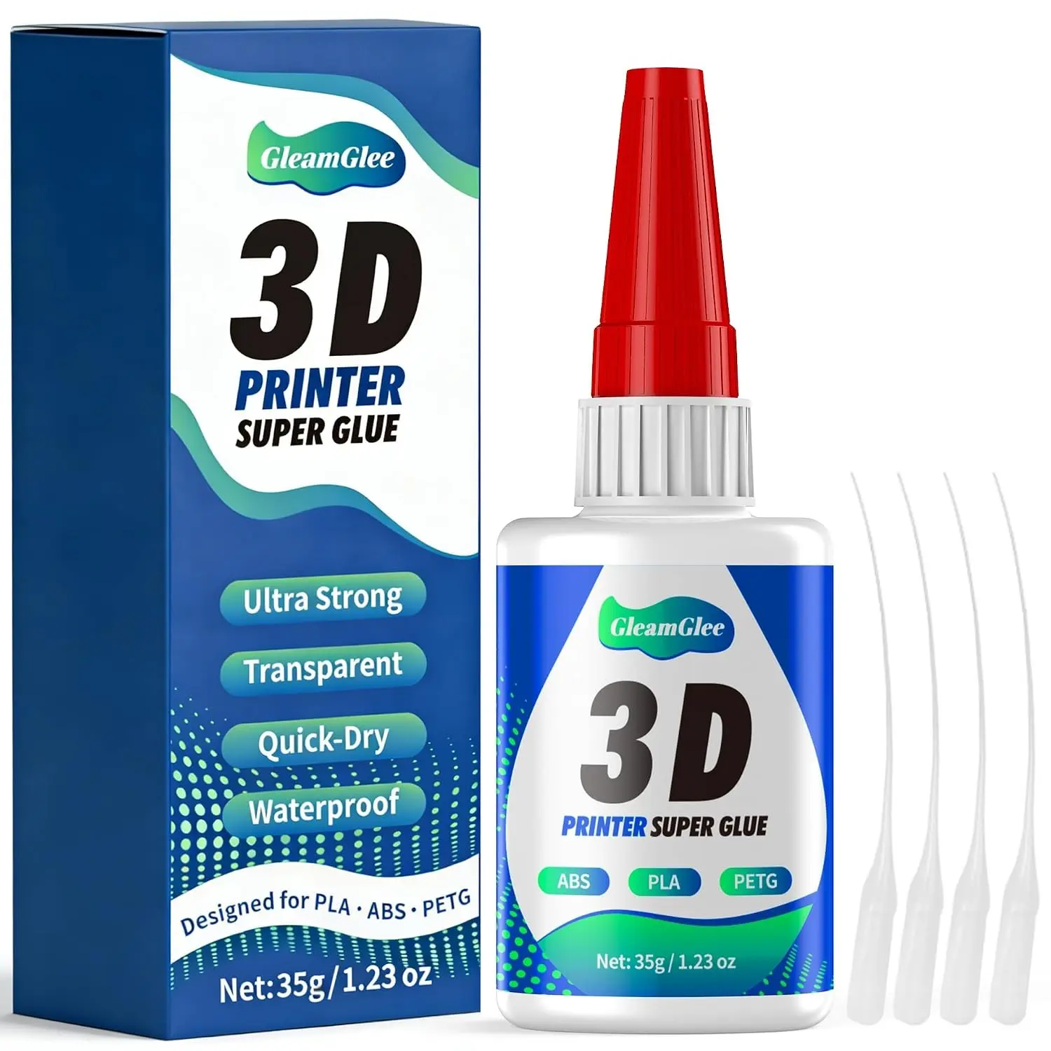 3D Printing Super Glue for PLA, ABS & PETG Extra Strong Instant Adhesive for 3D Printed Parts, Model Repair & Assembly Fast Set Clear CA Glue with Precision Tip 1.23 oz