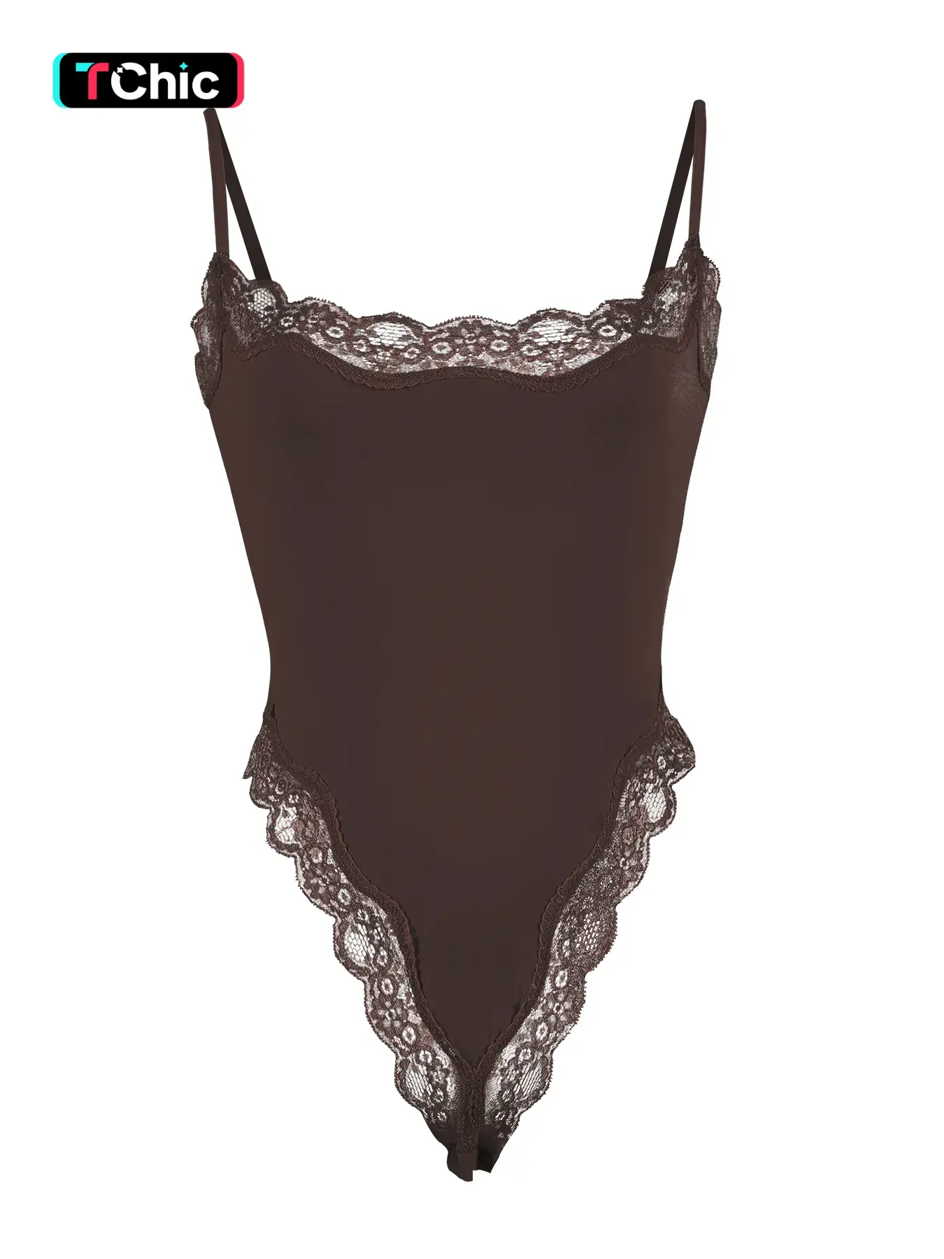 Women's Sexy Solid Color Spaghetti Strap Lace Trim Shaping Bodysuit Shapewear Fit