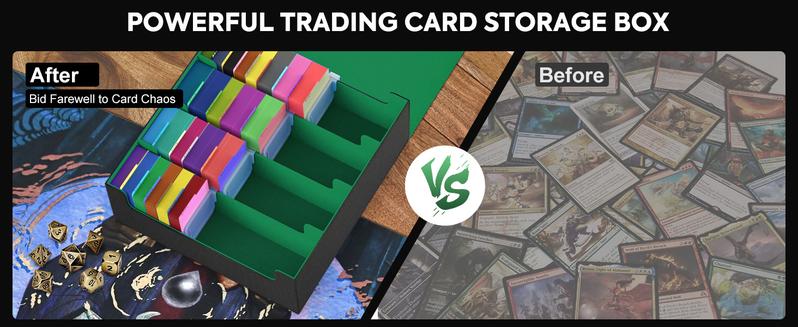 MoKo Trading Card Storage Box, 3000+ MTG Deck Box with 24 Colorful Dividers & 4 Card Supporters, Commander Card Deck Case Fits for Magic Game Cards, YugiOh, TCG, PTG and Sport Cards, Green