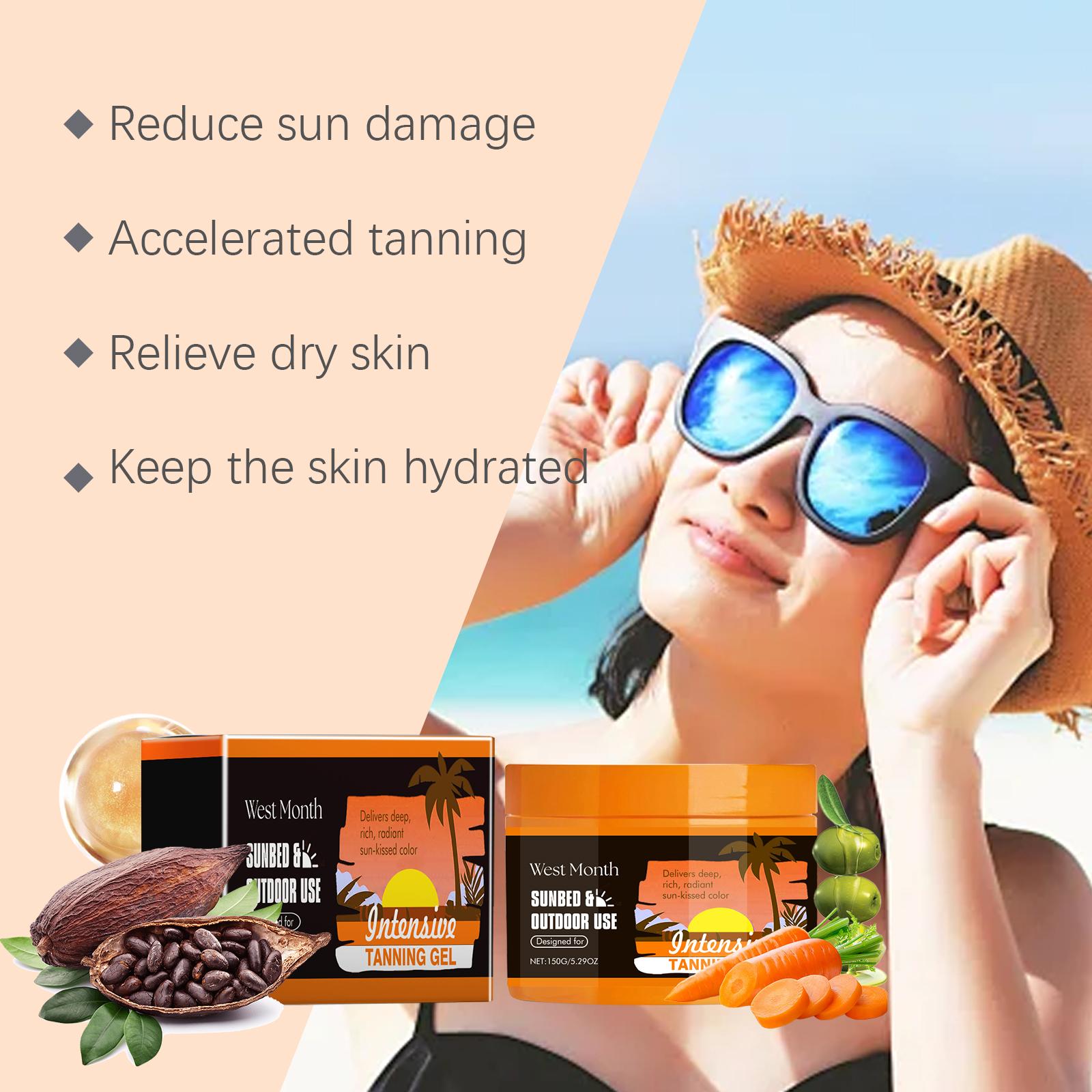WEST MONTH Intensive Tanning Gel, Carrot & Coconut Extract Accelerated Natural Bronze, Skin Protection & Sun Damage Reduction, Long-Lasting Hydration Lock, Lightweight Non-Greasy Fast Absorbing for All Skin Hydrating balm
