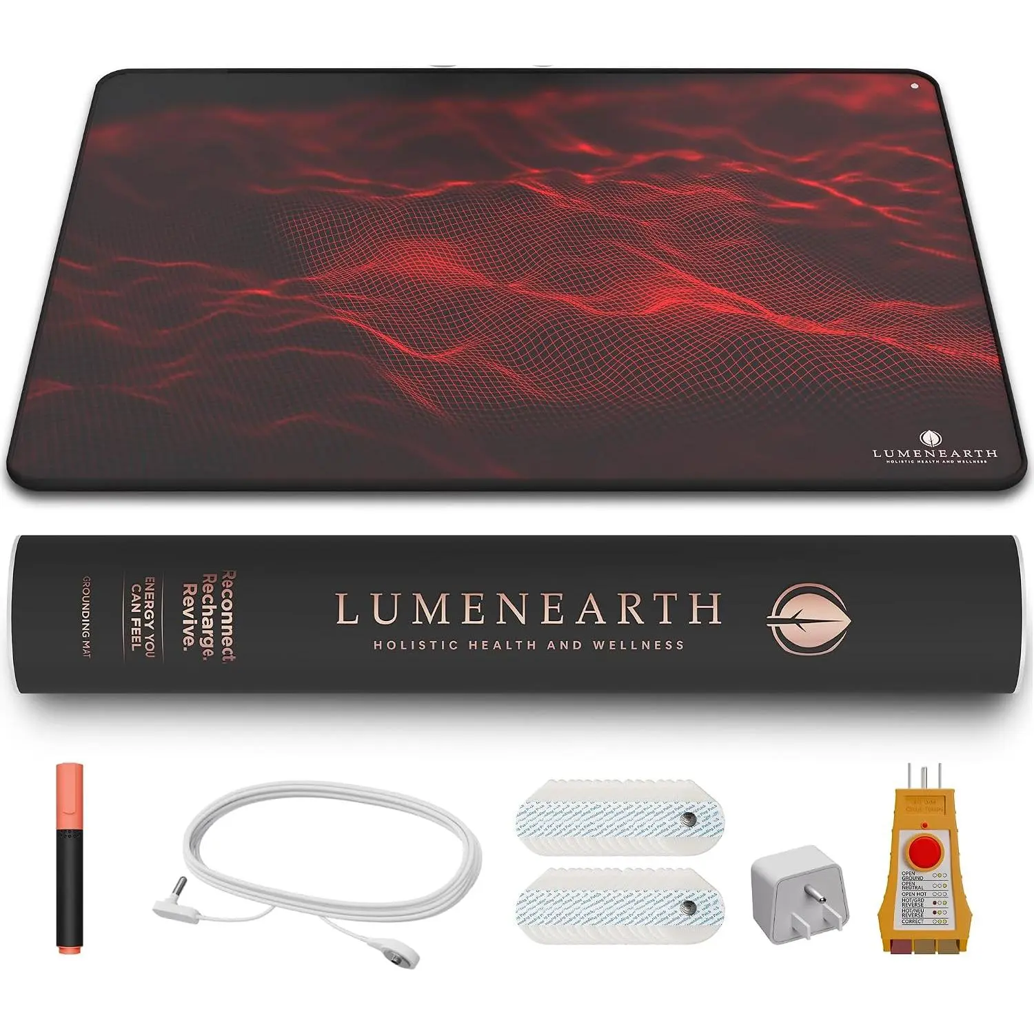 Grounding Mat Kit - PU Mat for Bed, Feet & Desk - Indoor Grounding Pad with Reusable Grounding Patches, Outlet Tester, Mat Tester & Cord, Non-Slip, 60x90 cm