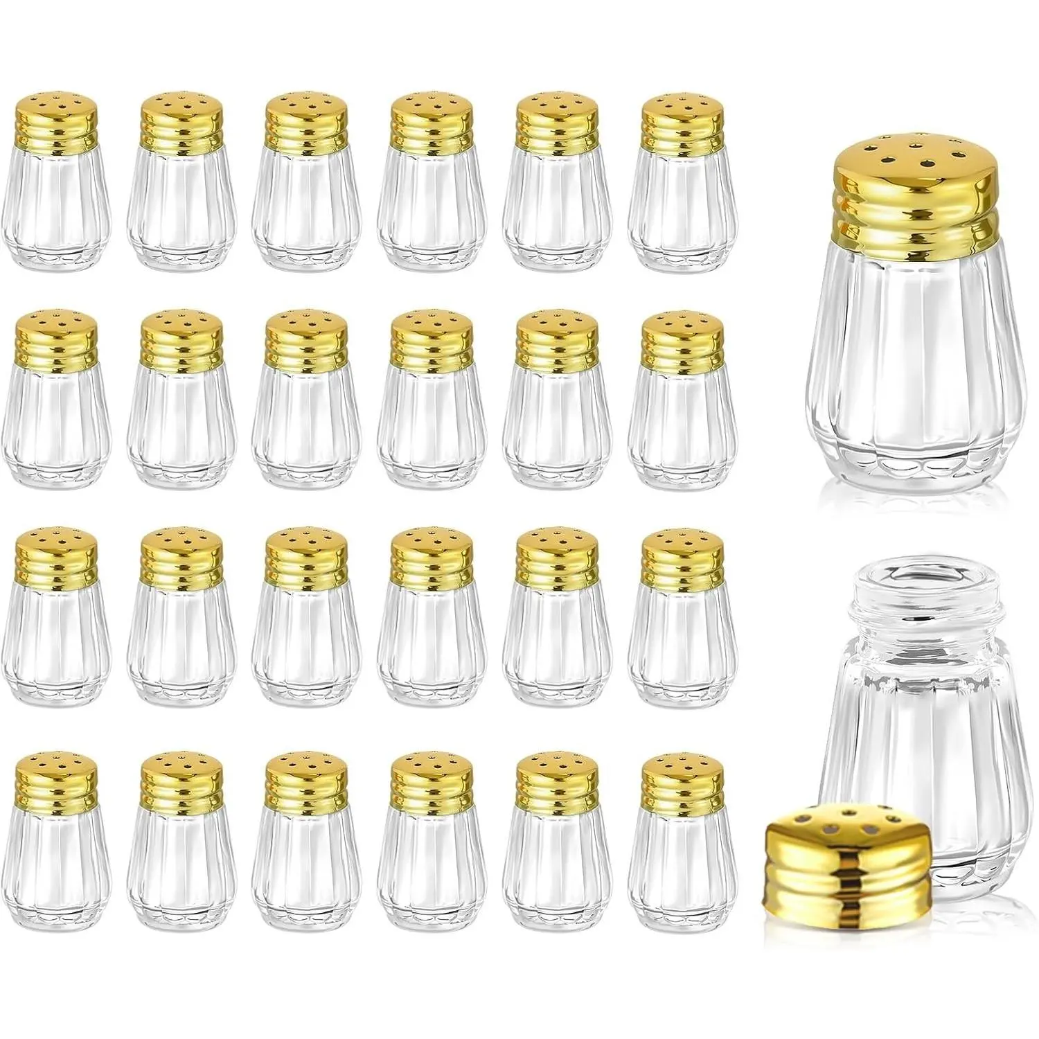 24 Pcs Mini Salt and Pepper Shakers, Cube Shape 0.5 oz Small Glass Spice Shaker for Wedding Party Restaurant Home Kitchen (Gold)