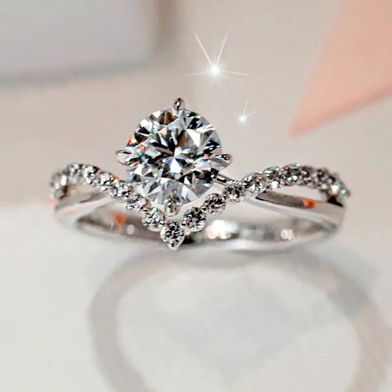 4-Prong V-Band Twisted CZ Engagement Ring | Luxury Gold Plated Wedding Band for Women