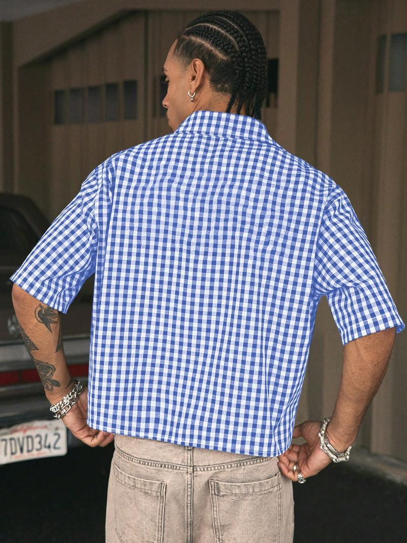 Men's Regular Checkered Vintage Short Sleeve Shirt, Casual Retro Gingham Shirt for Daily Wear, Fashion Men's Top for Summer Men's Regular Checkered Vintage Short Sleeve Shirt, Casual Retro Gingham Shirt for Daily Wear, Fashion Men's Top for Summer
