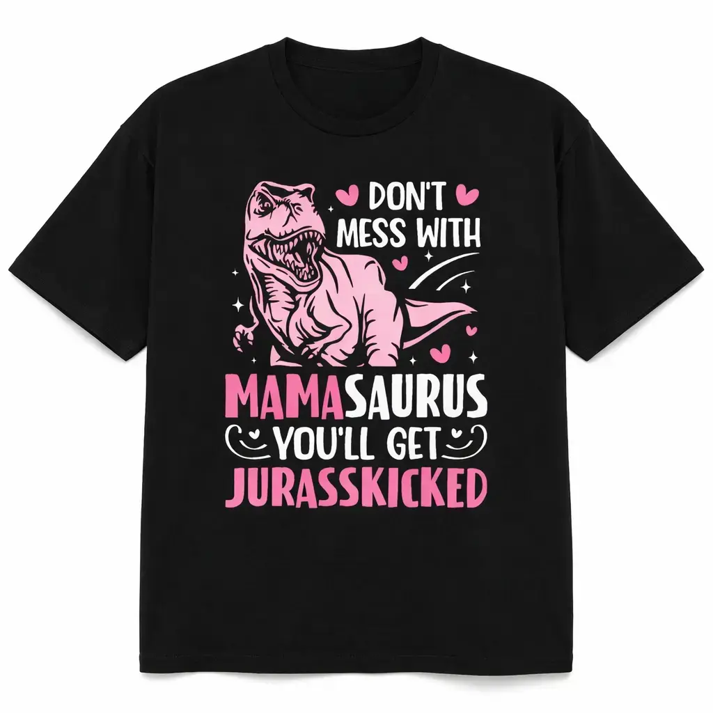 Unisex Fitted Round Neck Humor Graphic T-Shirt, Funny Mamasaurus Themed Top for Mother's Day, Style 088, Shortsleeve