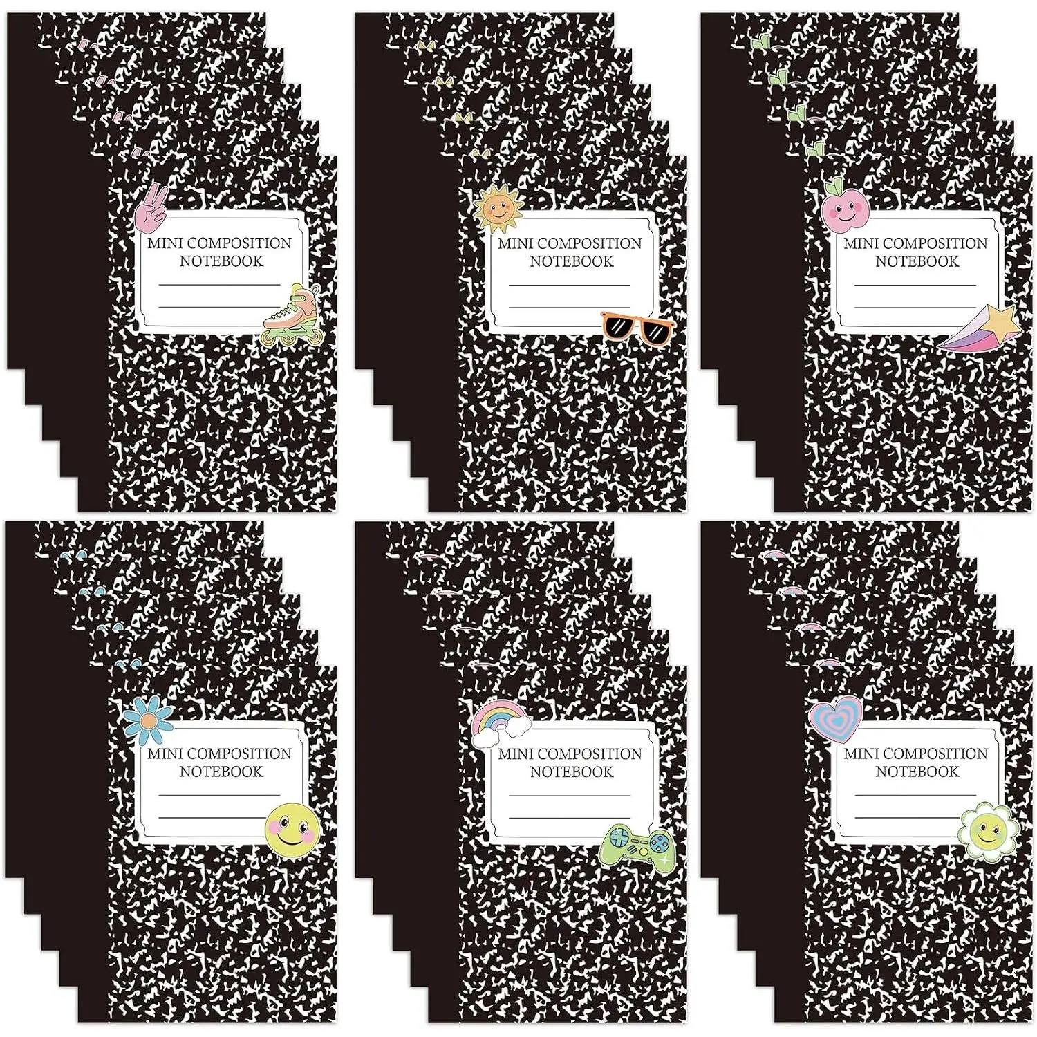 Bulk Pack Pocket-Size Mini Composition Notebooks (30-Pack, 4.5x3.25in) - 6 Cute Marble Covers, Quality Paper Office Stationery for Elementary Kids, Journaling Supplies