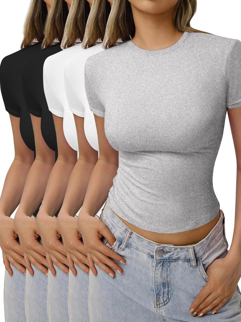 Women's Solid Color Tee, Casual Comfy Round Neck Short Sleeve T-shirt for Summer, Ladies Sleepwear for Daily Wear