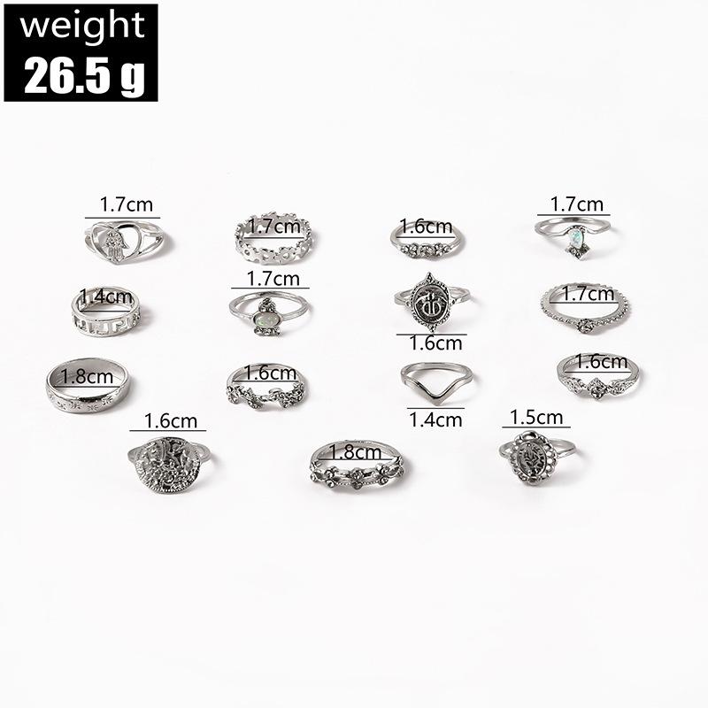 15 Pcs Vintage Gold Coin Opal Stackable Ring Set, Boho Gold Stacking Rings, Hypoallergenic Y2K Jewelry for Women