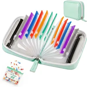 Waterproof Medicine Bag Set, Portable Travel Medication Organizer, 14-Piece Reusable Zipper Weekly Pill Pouch, 14-Day Vitamin & Supplement Holder