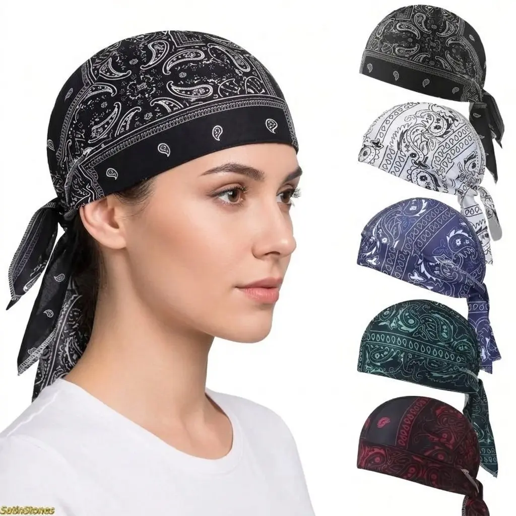 5-Pack Breathable Sweat-Wicking Skull Cap Headbands, Paisley Print Helmet Liner, Ideal for Cycling Running Fitness, Unisex Headwear