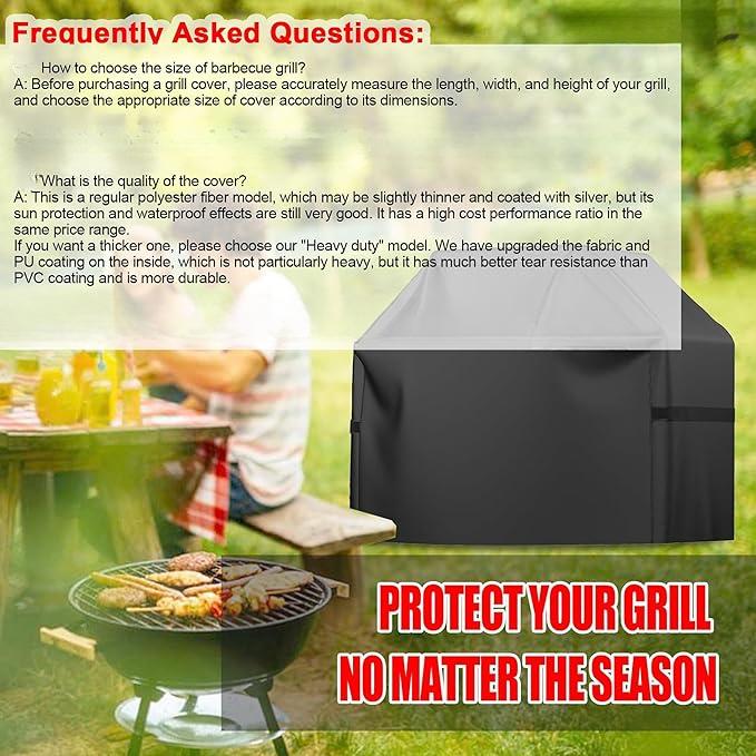 Grill Cover, 58 inch BBQ Gas Grill Cover for Outdoor Grill, Waterproof, Anti-UV, Rip-Proof, Fade Resistant Material, Barbecue Cover with Hook-and-Loop Straps & Adjustable Hem Drawstring, Black